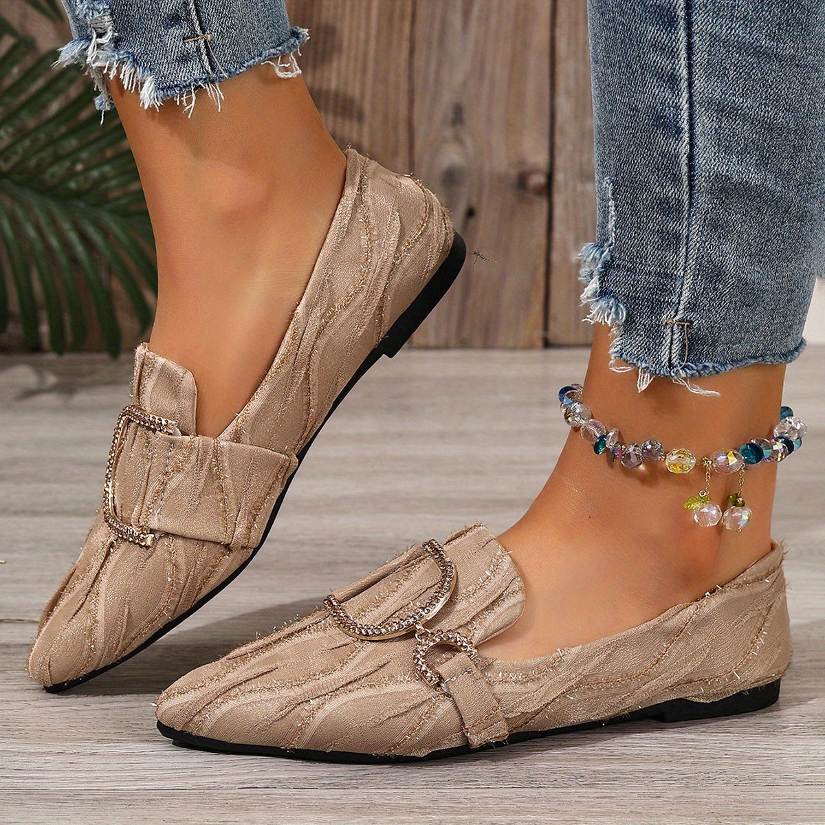 GraceGleam™ Women’s Rhinestone Sole Slip-On Flats
